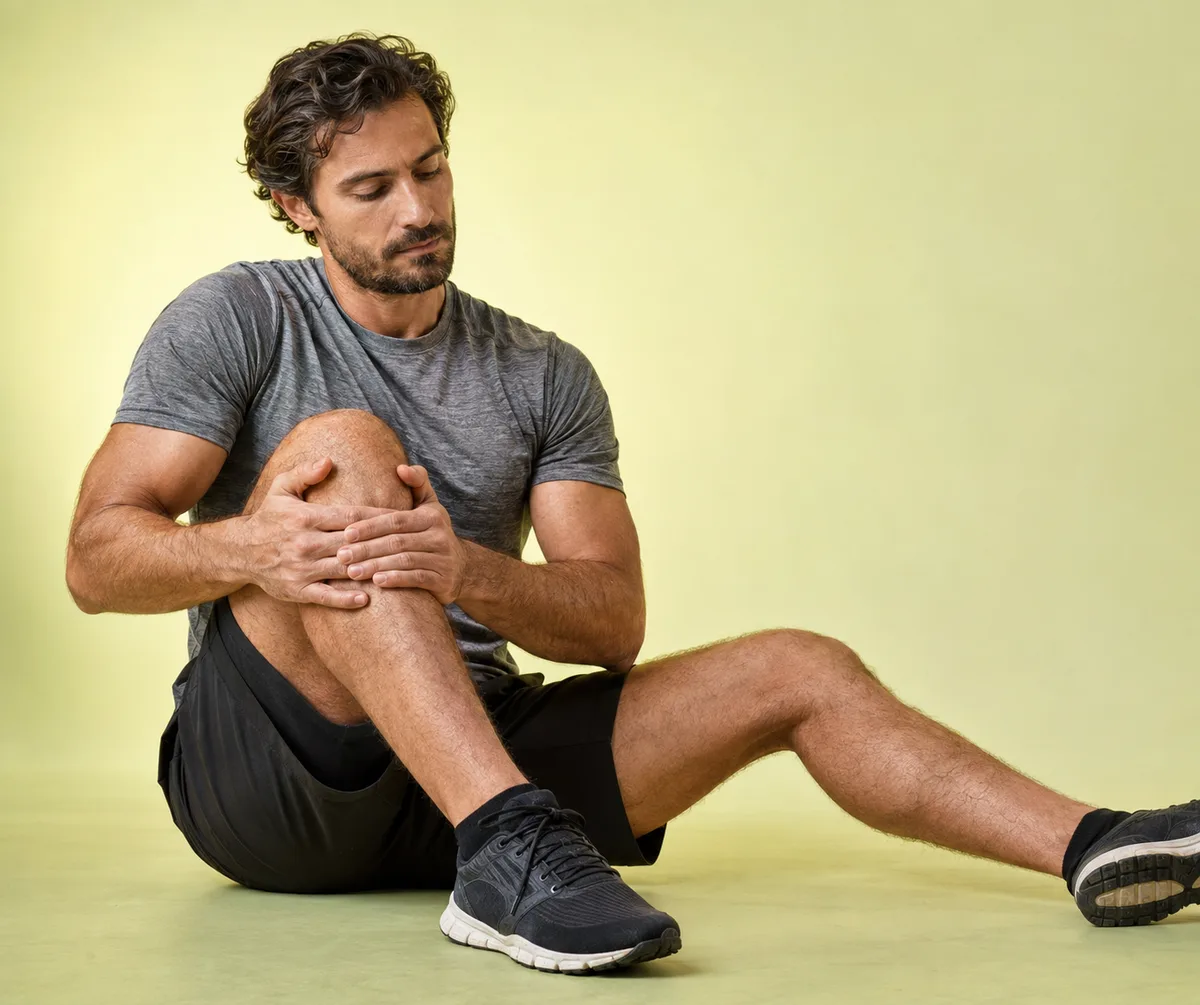 Runner stretching his knee